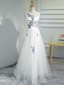 A-line Prom Dresses Scoop White Applique Long Prom Dress Evening Dresses ASSD017|Selinadress