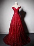 A-line Off-the-shoulder Prom Dresses Red Long Prom Dress Evening Dresses SED467|Selinadress