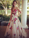 Sweetheart Tulle Elegant Embroidery Long Prom Dresses Modest Evening Dress SED470|Selinadress