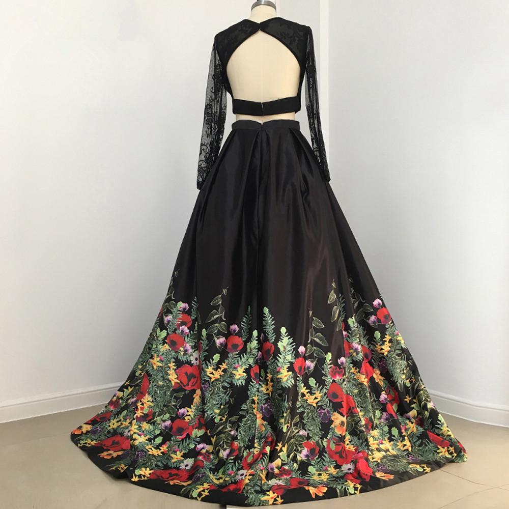 Two Pieces Prom Dresses Black A-line Scoop Floral Prom Dress/Evening D SELINADRESS Two Pieces Prom Dresses Black A-line Scoop Floral Prom Dress/Evening D SELINADRESS