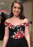 A-line Prom Dresses Black Off-the-shoulder Beading Floral Prom Dress/Evening Dress SED395
