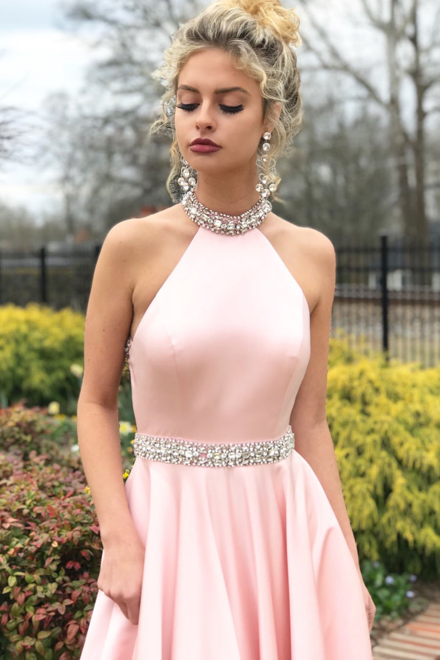 High Neck Pink Prom Dresses Cheap Beading Prom Dress/Evening Dress SED SELINADRESS High Neck Pink Prom Dresses Cheap Beading Prom Dress/Evening Dress SED SELINADRESS