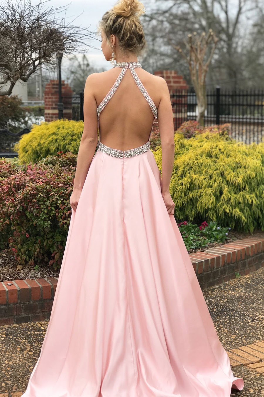 High Neck Pink Prom Dresses Cheap Beading Prom Dress/Evening Dress SED SELINADRESS High Neck Pink Prom Dresses Cheap Beading Prom Dress/Evening Dress SED SELINADRESS