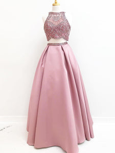 Two Pieces Prom Dresses A-line Pink Scoop Modest Beading Prom Dress/Evening Dress SED397