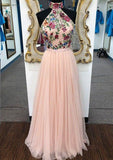 A-line Prom Dresses High Neck Floral Lace Cheap Prom Dress/Evening Dress SED399