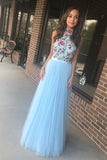 A-line Prom Dresses High Neck Floral Lace Cheap Prom Dress/Evening Dress SED399