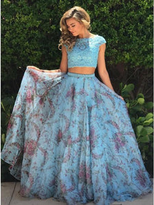 Two Pieces Prom Dresses A-line Scoop Floral Lace Modest Prom Dress/Evening Dress SED502|Selinadress