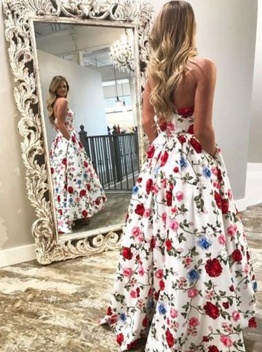 A-line Prom Dresses Strapless Floral Ankle-length Long Prom Dress/Even SELINADRESS A-line Prom Dresses Strapless Floral Ankle-length Long Prom Dress/Even SELINADRESS