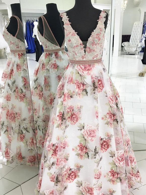A-line Prom Dress Straps Tulle Floral Elegant Long Prom Dresses/Evening Dress SED473|Selinadress