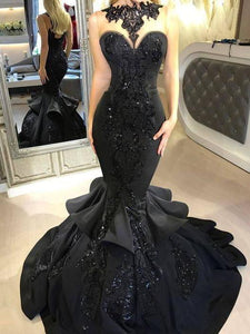 Trumpet/Mermaid Prom Dresses Scoop Black Beading Long Prom Dress/Evening Dress SED507|Selinadress