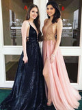 Prom Dress Black Sparkly Straps Sequins Tulle Long Prom Dresses/Evening Dress SED479|Selinadress