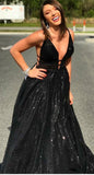 Prom Dress Black Sparkly Straps Sequins Tulle Long Prom Dresses/Evening Dress SED479|Selinadress