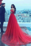 Long Prom Dress A-line Off-the-shoulder Red Beading Prom Dresses/Evening Dress SED469|Selinadress