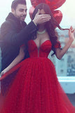 Long Prom Dress A-line Off-the-shoulder Red Beading Prom Dresses/Evening Dress SED469|Selinadress