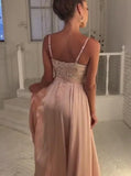 A-line Prom Dress Pink Spaghetti Straps Lace Long Prom Dresses/Evening Dress SED474|Selinadress