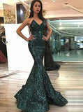 Mermaid Dark Green Prom Dress Sparkly Long Prom Dresses Modest Evening Dress SED472|Selinadress