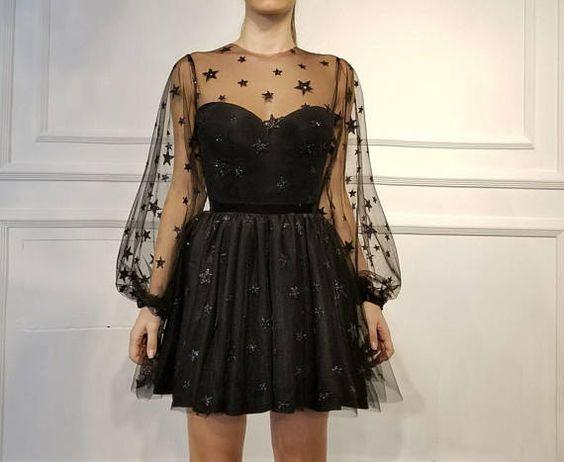 Beautiful Homecoming Dress A-line Tulle Scoop Long Sleeve Short Prom D SELINADRESS Beautiful Homecoming Dress A-line Tulle Scoop Long Sleeve Short Prom D SELINADRESS