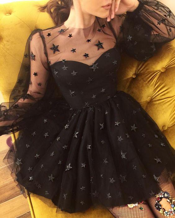 Beautiful Homecoming Dress A-line Tulle Scoop Long Sleeve Short Prom D SELINADRESS Beautiful Homecoming Dress A-line Tulle Scoop Long Sleeve Short Prom D SELINADRESS