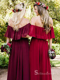 A-line Off-Shoulder Long Bridesmaid Dress Chiffon Cheap Bridesmaid Dress BRD012