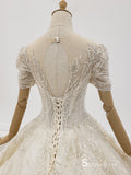 Selinadress Scoop Short Sleeve Luxury Wedding Dress Sparkle  illusion Wedding Gowns CB018