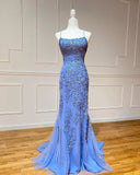 Mermaid Spaghetti Straps Prom Dresses Lilac Long Prom Dress Lace Evening Dress SED100|Selinadress