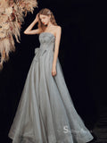 Chic A-line Strapless Silver Long Prom Dresses Unique Formal Gowns CBD124|Selinadress