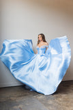 Chic Off-the-shoulder Beaded A-line Long Prom Dresses V neck Light Sky Blue Elegant Evening Dresses jkw238|Selinadress