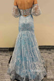 Chic Mermaid Sweetheart Light Sky Blue Long Prom Dresses Lace Formal Gowns JKSS02|Selinadress