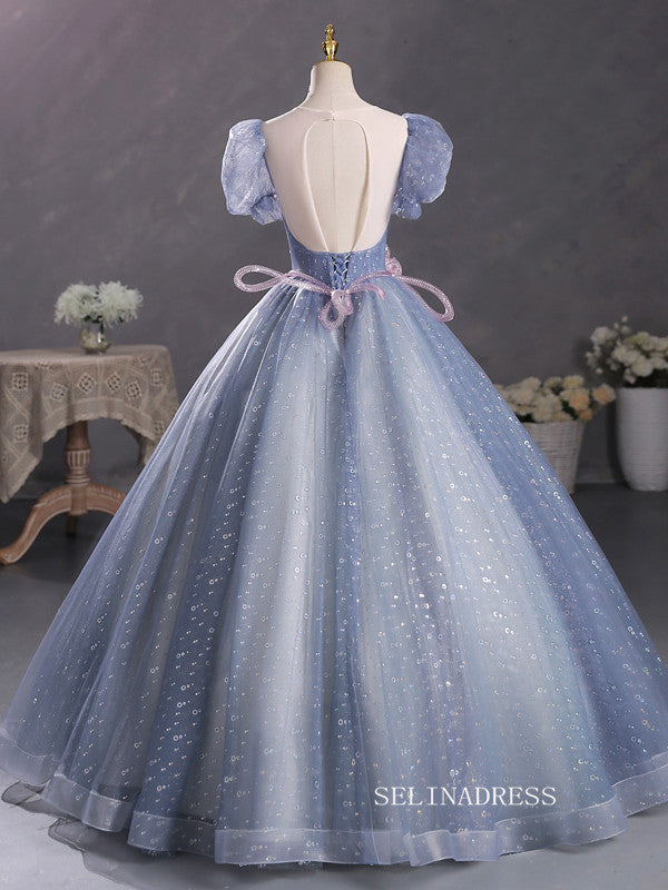 scoop neck prom dress Chic Scoop Neck Prom Dress With Puff Sleeve Princess Dress Evening Dre – SELINADRESS