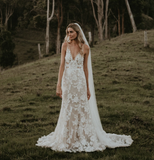 Chic Sheath/Column V neck Floral Lace Rustic Wedding Dress SEW061|Selinadress