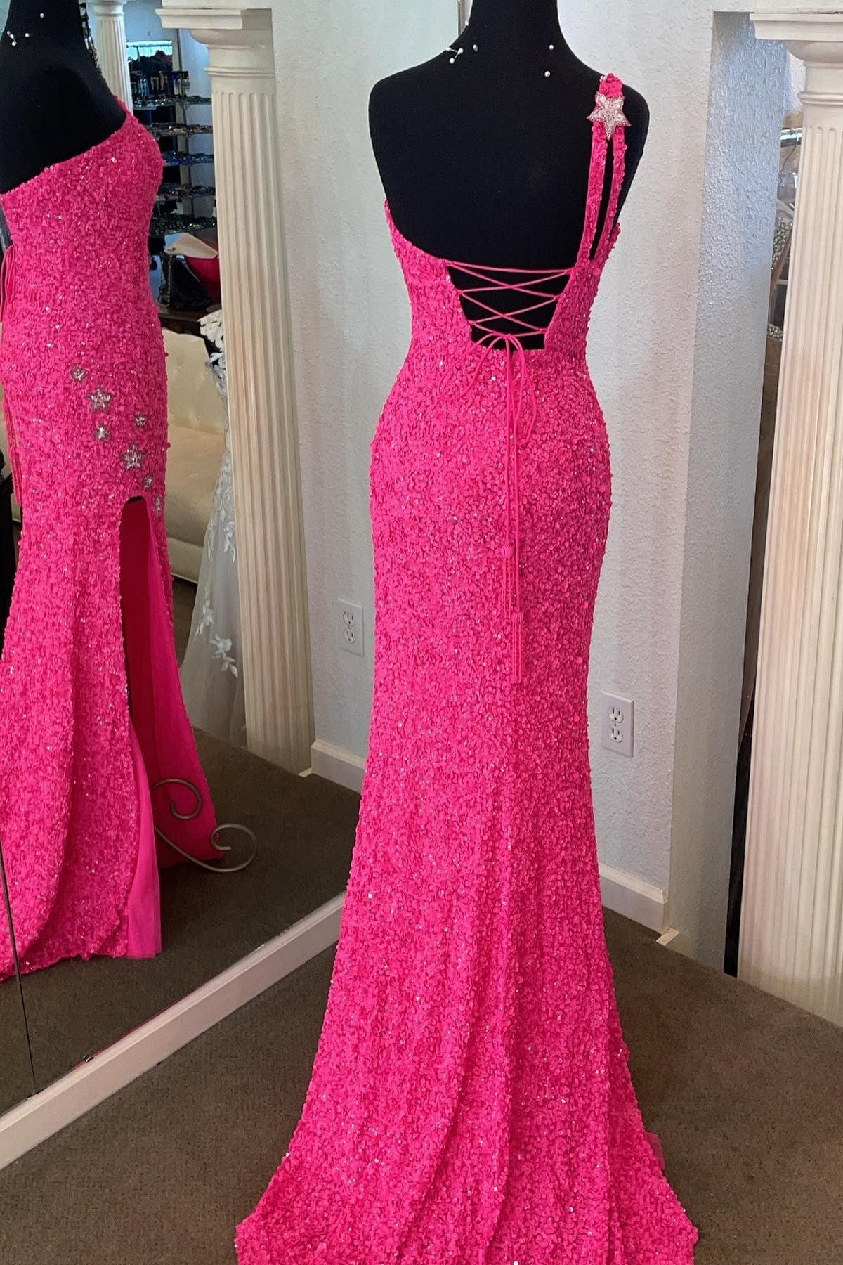 One Shoulder Stars Mermaid Sequins Formal Dress EWQ015 SELINADRESS One Shoulder Stars Mermaid Sequins Formal Dress EWQ015 SELINADRESS