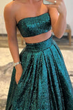 Emerald Green Sequins Two Piece Prom Dress with Pockets ASSD002|Selinadress