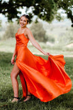 Cowl Neck Green Satin A-Line Formal Dress with Slit ASSD012|Selinadress