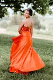 Cowl Neck Green Satin A-Line Formal Dress with Slit ASSD012|Selinadress