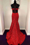 Red Halter Sequined Long Prom Dress with Lace Up Back ASSD010|Selinadress