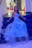 Princess A-Line Light Blue Long Formal Dress with Appliques ASSD009|Selinadress