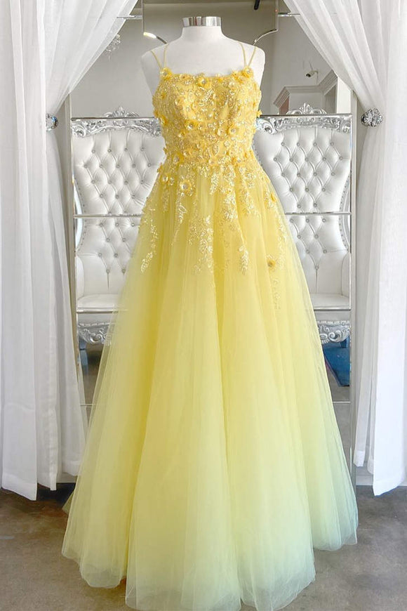 Elegant Yellow Floral Dress A-Line Sequined Long Formal Dress ASSD006|Selinadress