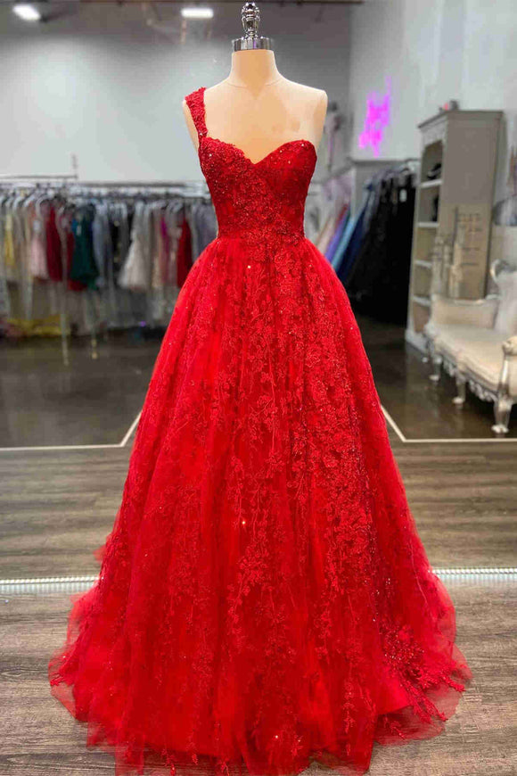 Elegant One Shulder Red Appliques Long Formal Dress ASSD005|Selinadress