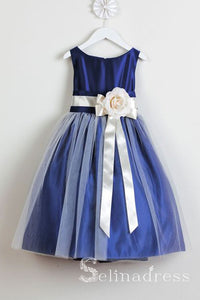 Royal Blue Floral Belt Cute Flower Girl Dresses GRS001