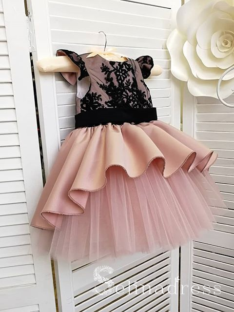 Black Lace Lovely Pretty Pink Wedding Little Girl Flower Girl Dresses GRS012|Selinadress