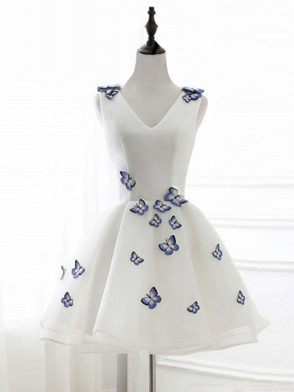 2022 Homecoming Dress Chic Butterfly Ivory Organza Short Prom Dress Party Dress JK241