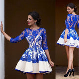 Royal Blue Homecoming Dress Scoop A-line Lace Short Prom Dress Party Dress JK475