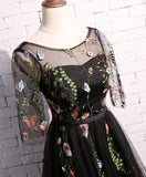 Lace Homecoming Dress Scoop A-line Embroidery Short Black Prom Dress Party Dress JK560