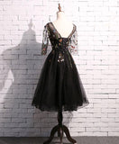 Lace Homecoming Dress Scoop A-line Embroidery Short Black Prom Dress Party Dress JK560