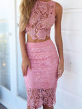 Two Piece Homecoming Dresses Sheath Lace Short Prom Dress Sexy Party Dress JK601