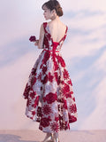 High Low Homecoming Dresses Burgundy Lace Short Prom Dress Party Dress JK622