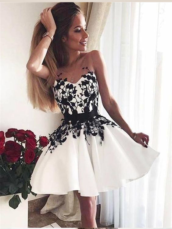 Black and White Homecoming Dresses Chic Short Prom Dress Party Dress JK659