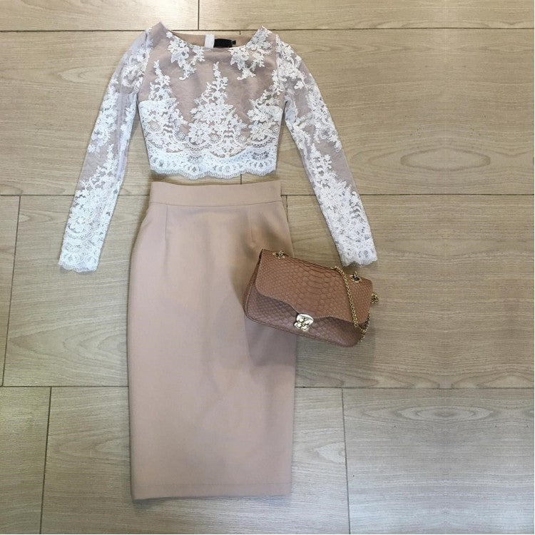 long sleeve two piece hoco dress A-Line Two Piece Scoop Long Sleeves Floral Lace Homecoming Dresses with Pockets,MH482