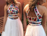 Two Piece Homecoming Dresses Beautiful Lace Embroidery Short Prom Dress Party Dress JK686
