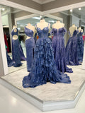 Elegant A-line Straps Lace Long Prom Dress Layered Formal Dress Evening Dress #JKP004|Selinadress